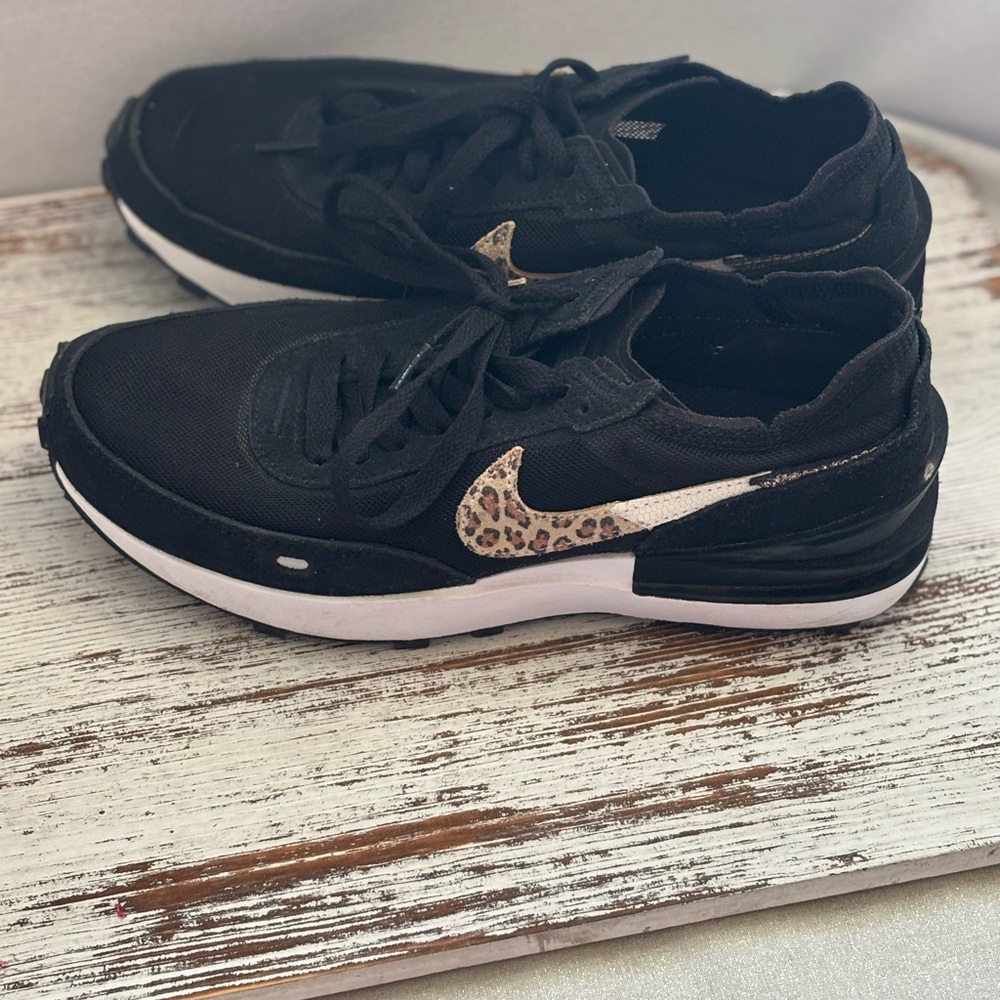 Nike Black Sneakers with Leopard Accent